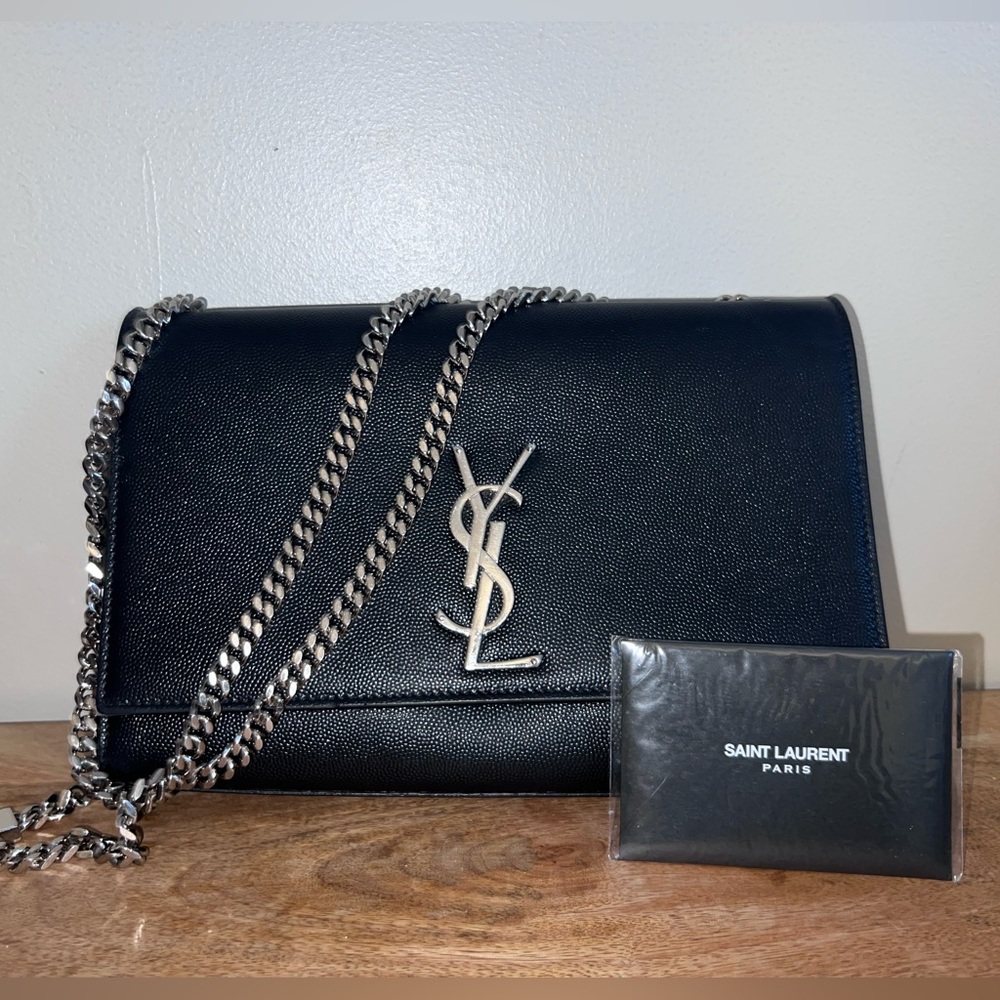 Saint Laurent- Genuine Leather- Kate Medium YSL Crossbody Bag in Grained Leather